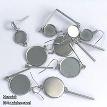 10 piezas/Lote Pendientes largos redondos y huecos de moda en acero inoxidable 304 con cabujón en la parte inferior, accesorios de joyería DIY para hacer joyas diarias - sostenedor del pendiente - Ver 1