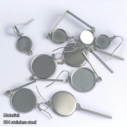 10 piezas/Lote Pendientes largos redondos y huecos de moda en acero inoxidable 304 con cabujón en la parte inferior, accesorios de joyería DIY para hacer joyas diarias