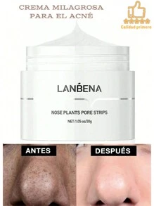 LANBENA removedor de espinillas, tiras de poros nasales para espinillas, mascarilla eliminadora de espinillas para la cara, Puntos Negros, 30g + 60 uds de papel - Blanco - Ver 2