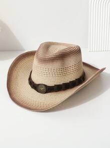 1pc Women's Handmade Mixed Color Star & Bow Decor Western Cowboy Hat, Unisex Breathable Straw Sun Hat For Travelling, Bohemian Style, Party, Casual, Suitable For Daily Use - Multicolor - View 8