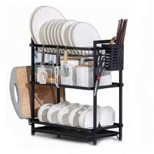 Escurridor de Trastes, Escurridor de Platos Acero Inoxidable, Escurridores para Trasteros 3 Niveles, Escurreplatos con Bandeja de Drenaje, Soporte para Utensilios y Tabla de Cortar para Cocina