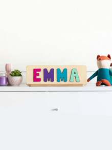 1pc Personalized Wooden Name Puzzle Board, Easter Gift, Name Puzzle, First Birthday Gift, Custom Wooden Name Puzzle Plaque, Unique Name Puzzle Board - Pink Letters - View 1