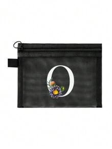 1个黑色网眼袋，雏菊图案，可定制字母A-Z，透明网眼化妆品收纳袋，多功能旅行便携袋，护肤品和化妆品收纳袋，学生文具袋，网眼拉链袋，旅行化妆品包装收纳袋，简约时尚，适合珠宝收纳、住宿、旅行、商务、游泳和家居收纳。 - 黑色 - 查看 32