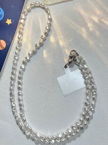 High-End Women's Mobile Phone Strap, Shoulder Chain, Elegant & Stylish Bead Chain Bag, Back Strap, Universal Anti-Lost Lanyard With Clip Gifts For Mother, Family, Friends, Birthday, Holiday Phone Charm, Phone Chain - Beige - View 1