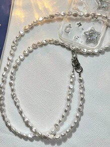 High-End Women's Mobile Phone Strap, Shoulder Chain, Elegant & Stylish Bead Chain Bag, Back Strap, Universal Anti-Lost Lanyard With Clip Gifts For Mother, Family, Friends, Birthday, Holiday Phone Charm, Phone Chain - Beige - View 5