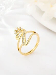 1 件时尚个性化锆石 26 字母戒指，女士可调节情侣戒指，奢华礼物，海外全新设计