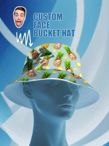 1pc Custom Face Unisex Bucket Hat, Personalized Bucket Hat, Custom Unisex Bucket Hat With Face, Custom Summer Hat For Party, Custom Bucket Hat, Custom Wide Brim Outdoor Summer Cap, Bachelor Party Gift, Valentine Gift, Birthday Gift, Mother's Day Gift, Father's Day Gift, Best Friend Gift, Gift For Mom/Dad, Gift For Her/Him/Girlfriend/Boyfriend - Light Green - View 1