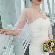 1pc Simple Women's Short Chiffon Shawl, Bridal Wedding Dress Accessory Fall Clothes For Women - Multicolor - View 7