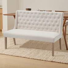 LIVINGANDHOME Living And Home Beige Upholstered Tufted Dining Bench - Beige - View 4