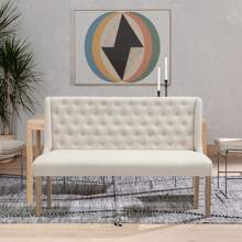 LIVINGANDHOME Living And Home Beige Upholstered Tufted Dining Bench - Beige - View 5