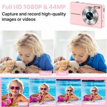 Nicamery New 44MP Digital Camera, Suitable For Photography With Auto Focus, 16X Digital Zoom 1080P FHD Vlogging Video Recording, Portable Compact Camera With 2 Batteries And Battery Charger (Plug Not Included) - Pink - View 3