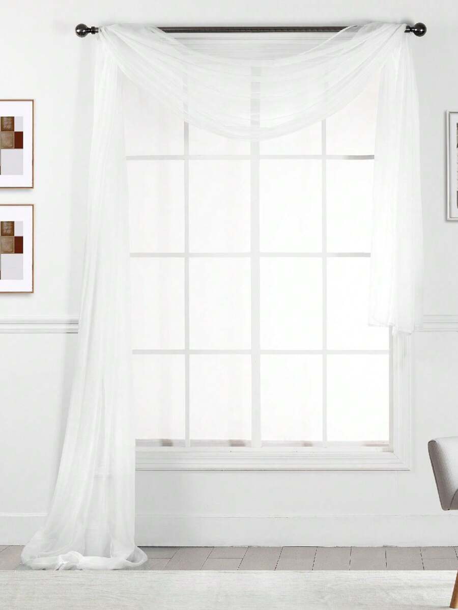 216" Long Sheer Window Curtain Valance/Scarf Great Value 25 Colors - Putih - View 1