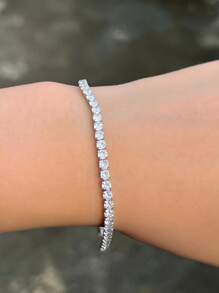 1pc Adjustable Classic Style Round Cubic Zirconia Pave Genuine 925 Sterling Silver Tennis Bracelet, Fine Jewelry Gift For Women On Wedding/Engagement Occasions Bridal Jewelry - White - View 11