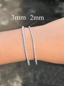 1pc Adjustable Classic Style Round Cubic Zirconia Pave Genuine 925 Sterling Silver Tennis Bracelet, Fine Jewelry Gift For Women On Wedding/Engagement Occasions Bridal Jewelry - White - View 9