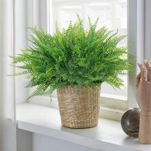 UV Resistant Lifelike Artificial Boston Fern, Plastic Greenery Shrubs For Indoor Outdoors, Faux Ferns Fake Ferns Artificial Plants, Fake Boston Fern For Porch Window Home Decor - Green - View 9