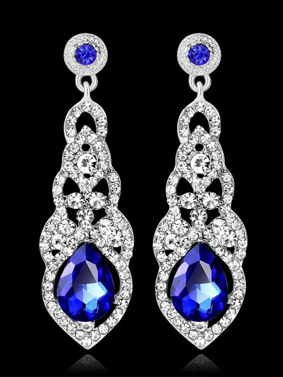 Elegant Rhinestone Water Drop Earrings, Bridal Wedding Party Dress Accessories - Teardrop Earrings - View 1