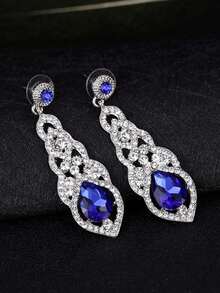 Elegant Rhinestone Water Drop Earrings, Bridal Wedding Party Dress Accessories - Teardrop Earrings - View 2
