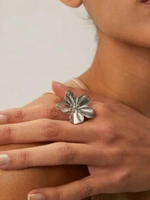 1 Stück einfacher & stilvoller Titanstahl Blumen und gefalteter Öffnungsring, lässiger Ring Schmuck für den täglichen Gebrauch, Valentinstag, Muttertag, Geschenk für Mutter