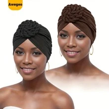 2 pezzi Turbanti da donna, Cappelli a turbante a nodo di moda dai colori solidi con pattern a bussola, confortevoli e traspiranti, adatti per la casa, l