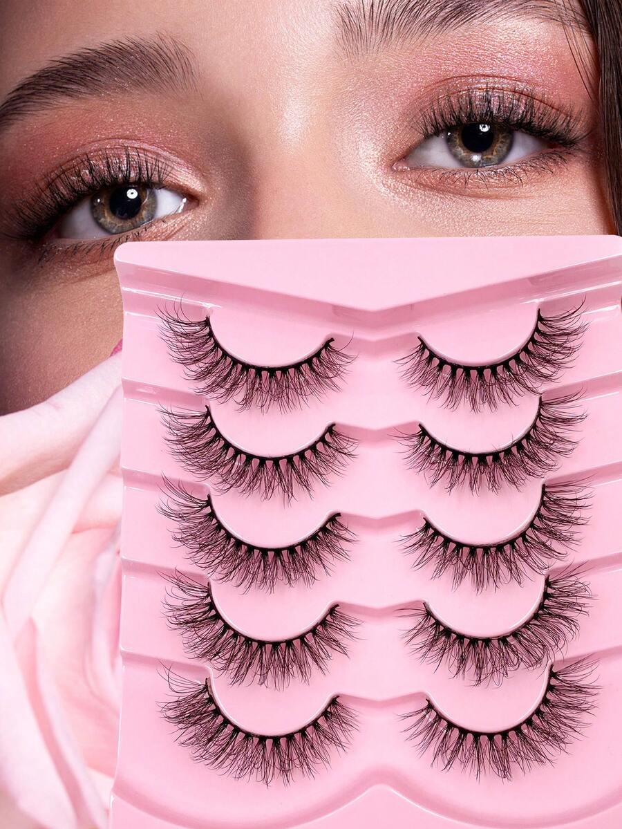 5 Pairs False Eyelashes Natural Looking Faux Mink Lashes Reusable Fake Eyelashes Suitable For Daily Makeup