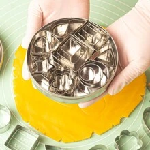 24pcs Stainless Steel Mini Cookie Cutter Set, Including Square, Heart, Triangle, Circle, Flower And Star Shapes For Baking, Cutting Dough, Pastry, Fruit, Fondant And Clay - Silver - View 1