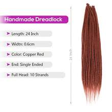 24 Inch Ginger Dreadlock Extensions Thin 0.6cm Single Ended Synthetic Dreads Extensions Hippie Style Fake Dreads 10 Strands SE Crochet Thin Dreadlocks Extensions For Girls - Ginger - View 2