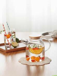 1pc Heat Resistant Glass Tea Pitcher/Cold Water Jug With Thickened Body, Large Capacity For Summer - White - View 3