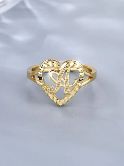 1 pieza Anillo ajustable vintage hueco con 26 letras, accesorio de pareja casual y de moda, adecuado como regalo para fiesta/viaje