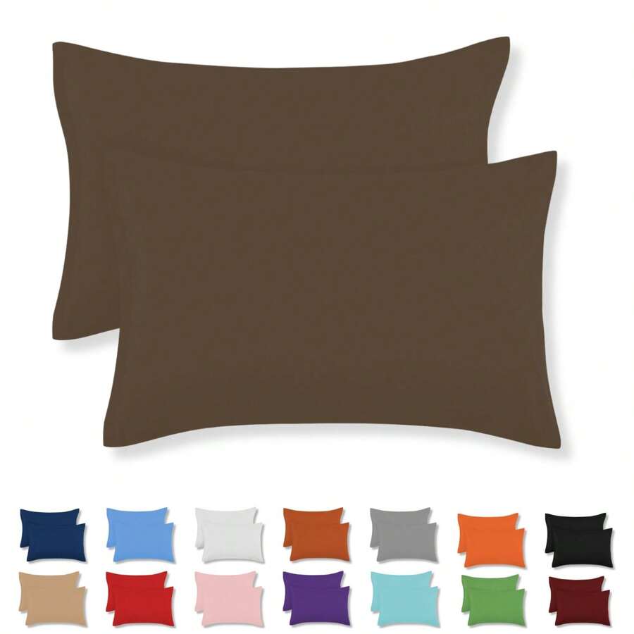 2 King Size Cotton Pillowcases In Various Colors - Chocolate - View 1