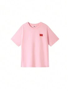 Annil Maglietta a maniche corte a maglia con collo rotondo e stampa a lettere, estiva, nuova, casual e versatile per ragazze adolescenti - Rosa - Visualizzare 4