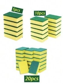 5/10/20 Pieces Double-Sided Cleaning Sponge Set For Dishwashing, Pot Scrubbing And General Cleaning, Oil-Absorbing Magic Sponge, Water-Absorbing Sponge, Kitchen Towel, Cleaning Tool,Kitchen,Bathroom,Home,Household Supplies - Yellow - View 3