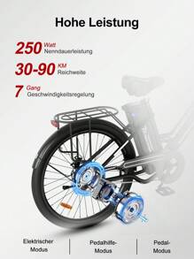 EVERCROSS EK8S Electric Bike, Electric Mountain Bike 250W Power, 7 Speed Shift, 30-90km Range, 26 Inch Electric Bicycle, Removable Battery, Shock Absorbing Seat, Multiple Speed Options - 白色 - 查看 3