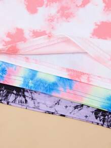 6入組年輕女孩休閒水染短袖T恤和短褲套裝，夏季穿著