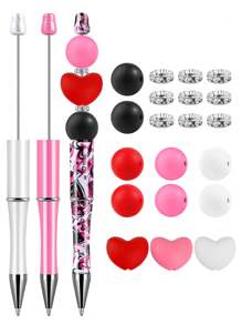 24入組矽膠珠寫字筆套裝，含3支膠墨珠筆和多種隔珠，適用於DIY珠寶製作、手工藝、辦公室、學校及贈品 - 24pcs/set - 查看 7