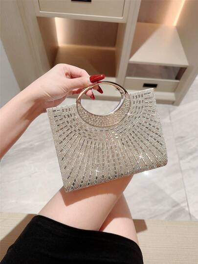 月光之夜手袋 - 奢华闪耀钻石女士手提包，魅力四射的闪亮手拿包，时尚优雅女士晚宴钱包，配有可拆卸金属链条肩带，适合派对女孩、新娘、节日礼物、婚礼手拿包、派对包，完美搭配节日派对礼服、晚礼服和亮片裙，尤其适合新年和其他场合。