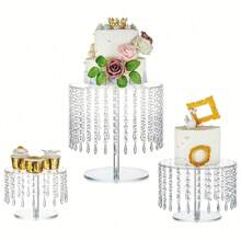 1 Piece Or 1 Set Acrylic Cake Stand, Round Cupcake Stands, Clear Dessert Display, Afternoon Tea Cup Cakes With Crystal Chandelier For Weddings Birthday Party Baby Shower Dinner Table Decor (DIY Requires Self Installation And Easy Operation, The Specific Quantity Of Accessories Is Indicated In The SKU Diagram)Christmas Gift