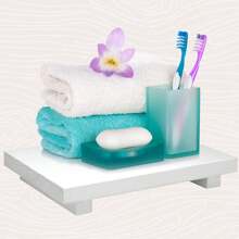 Organizador de encimera de baño, soporte de pedestal de madera, bandeja decorativa de estilo rústico, portajabón para decoración de cocina, hogar, baño, decoración de otoño, vuelta al colegio - Talla única - Ver 14