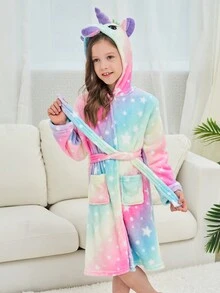 Conjunto de bata de unicornio en degradado arcoíris y antifaz para niñas preadolescentes - Multicolor - Ver 4