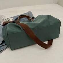 女士多口袋手提包，简约时尚的斜挎单肩包，轻巧可折叠，适合购物、旅行、办公，大号学校手提包，多个隔层，大容量，便携，经典休闲，适合少女、女大学生，非常适合返校、开学第一天、初中、高中 - 綠色 - 查看 4