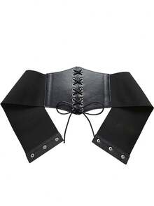 1入組啡色/黑色中古騎士風格PU皮革寬腰帶，文藝復興節日服飾配件，龐克風格腰帶，戲劇Cosplay的復古配件 - 黑色 - 查看 8