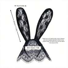 1 入綁帶式性感蕾絲兔耳頭飾，適用於貓女孩，各式派對完美必備 - 黑色 - 查看 2