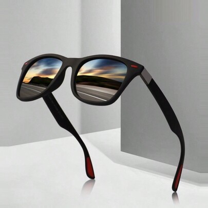 WSZ Fashionable Square Retro Glasses, Suitable For Shopping, Travel, Fishing, Driving - Classic Red Rivet Decoration, Luxury Brand Designer Style, Latest Sports Fashion Glasses, Deep Blue, Black, Gray, Ice Blue, Red Lenses, Suitable For Summer Beach Vacation, Outdoor Activities And Travel.