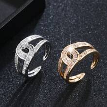 1pc Copper Micro-Inlaid Zirconia Ring, Unique Korean Design, Lightweight Luxury Open Finger Ring For Women, Suitable For Wedding & Party - JZ23380 - View 17