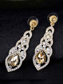 Elegant Rhinestone Water Drop Earrings, Bridal Wedding Party Dress Accessories - Teardrop Earrings - View 4