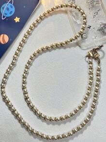 通用高端女士斜跨/单肩斜跨手机吊带，超长串珠链钱包/手机壳后背皮带夹吊坠，防丢失，轻奢高时尚风格礼物，适合送给母亲、家人、朋友、生日、节日的手机吊饰、手机链 - 金色 - 查看 7