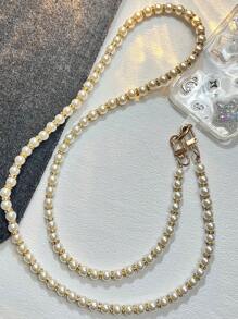 通用高端女士斜跨/单肩斜跨手机吊带，超长串珠链钱包/手机壳后背皮带夹吊坠，防丢失，轻奢高时尚风格礼物，适合送给母亲、家人、朋友、生日、节日的手机吊饰、手机链 - 金色 - 查看 6