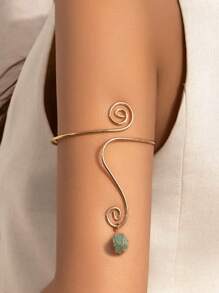 1 peça estilo boêmio vintage assimétrico cristal turquesa pingente espiral aberto pulseira, adequado para uso diário feminino e decoração casual de férias, charmoso presente de joia corporal (formato e tamanho do pingente turquesa aleatórios)