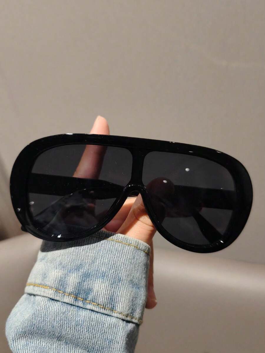 1pc Women Oversized Fashionable Visor Fashion Glasses, Suitable For Summer Vacation, Boho Style In Black, Beige, Tortoiseshell, Yellow, Transparent, Tea Color, White, Vintage Minimalist Design For Commuting And Holidays, All Season For Summer Beach Vacation,Outdoor,Travel - 彩色 - 查看 1