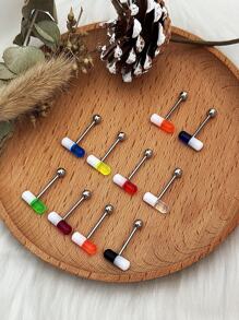 10入組膠囊形狀壓克力不銹鋼舌環，具有雙色效果，低敏，適合女孩日常活動及節日佩戴 - 彩色 - 查看 1