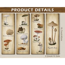 4入組蘑菇壁飾，復古蘑菇壁藝術標誌，鄉村木質蘑菇廚房裝飾，臥室、飯廳、客廳、辦公室掛畫菌類美學藝術 - 棕色 - 查看 9